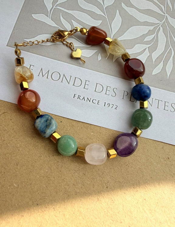 7 Chakra Bracelet | Seven Chakra | Gold-Plated Hematite Stone | Stainless Steel Chain & Findings | Best Quality | Hypoallergenic | B 7chakra 06