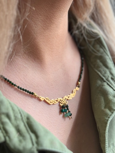 گردنبند دلربا و سنگ محافظ چشم ببر و سنگ شانس اونتورین با پلاک کیفیت بالا استیل ضد حساسیت