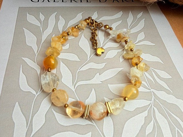 دستبند سیترین جذب ثروت وبرکت تراش تامبل وعقیق