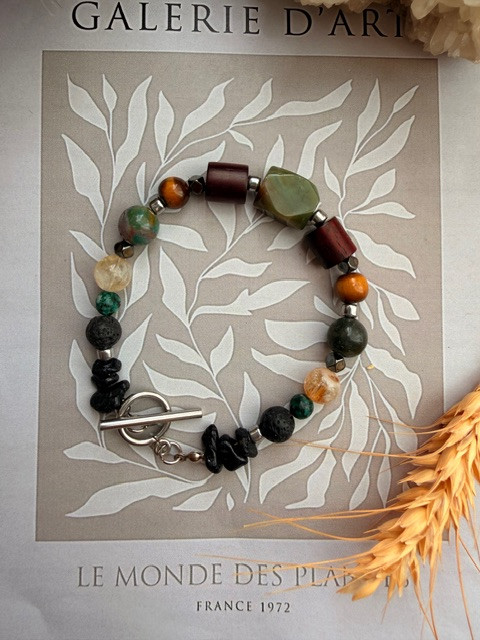 دستبند فول انرژی سنگ هفت چاکرا تراش خاص همراه باچوب خوش انرژی وپاکسازی ابنوس