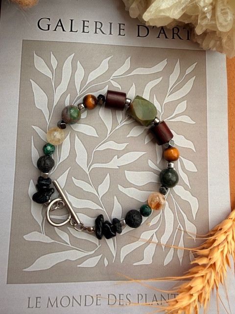 دستبند فول انرژی سنگ هفت چاکرا تراش خاص همراه باچوب خوش انرژی وپاکسازی ابنوس