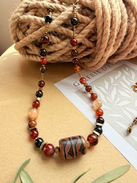 Necklace | Grade 1 Agate | Tibetan Stone | Grade 1 Stainless Steel Chain & Findings | Colorfast | Hypoallergenic | Code N-a-01