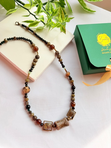 Necklace | Brazilian Agate | Tibetan Stone | Suleimani Agate | Combined with Crystal