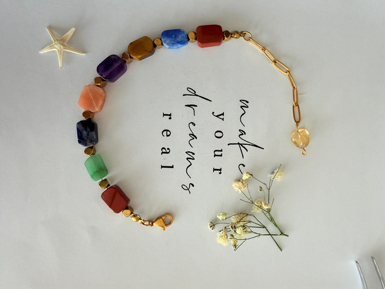 Half Set | Necklace | Bracelet | Earrings | Seven Chakras | 7 Chakras | Jewel Cut | High Quality | Amethyst | Aventurine | Sunstone | Tiger's Eye | Citrine | Lapis Lazuli | Jasper | Evil Eye Protection | Wealth Attraction | B 7chara 23