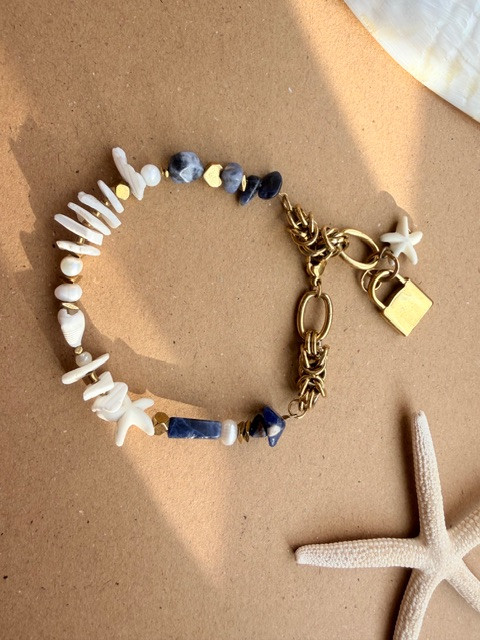 Lapis Lazuli | Sodalite | Shell | Natural Pearl | VIP Grade 1 Stainless Steel Clasp and Ring | May | June | September | October | January