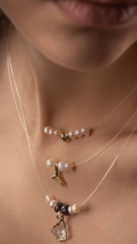 Necklace | Invisible Thread | High Quality | Genuine Pearl | Gold Tail | Stainless Steel Tail