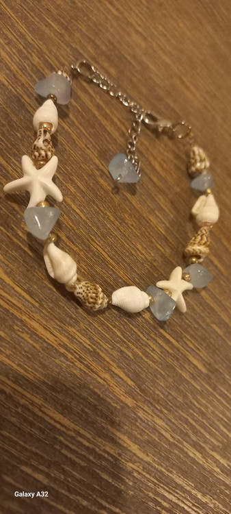 Half Set | Necklace | Bracelet | Earrings | Aquamarine Stone | Seashell | Star-Cut Shell | Crystal | October | Coastal | Grade 1 Stainless Steel Chain & Findings | Colorfast | Hypoallergenic | With Warranty | NBE sad-aqa14