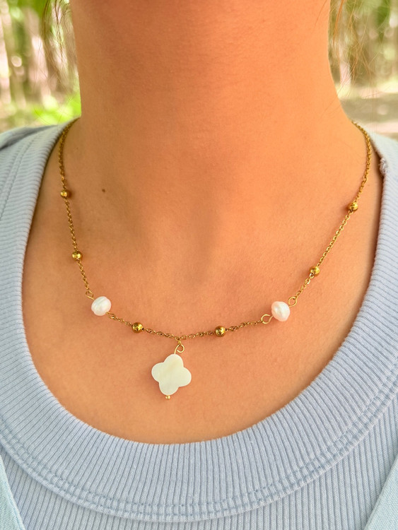 Necklace | Minimalist | Summer | Beachy | Natural Shell | Genuine Pearl | High-Quality Grade 1 Beaded Chain | Grade 1 Stainless Steel Chain & Findings | Colorfast | Hypoallergenic | With Warranty