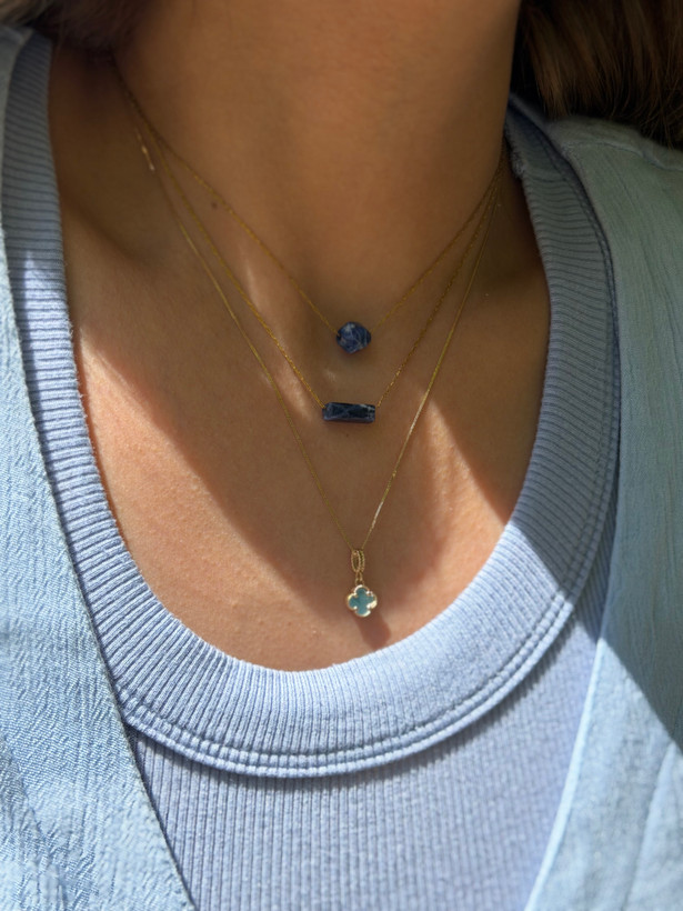 Minimal Natural Lapis Lazuli Necklace | Stainless Steel Chain | Hypoallergenic | Bounty Accessories