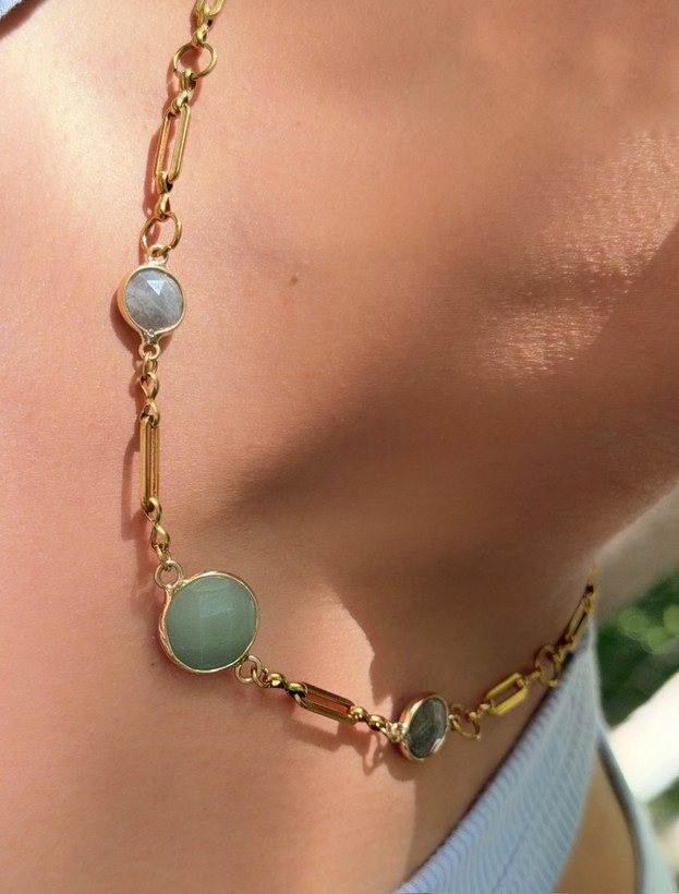 Necklace | Labradorite | Aventurine | May | January | September | October | Grade 1 Stainless Steel Chain & Findings | Colorfast | Hypoallergenic | With Warranty