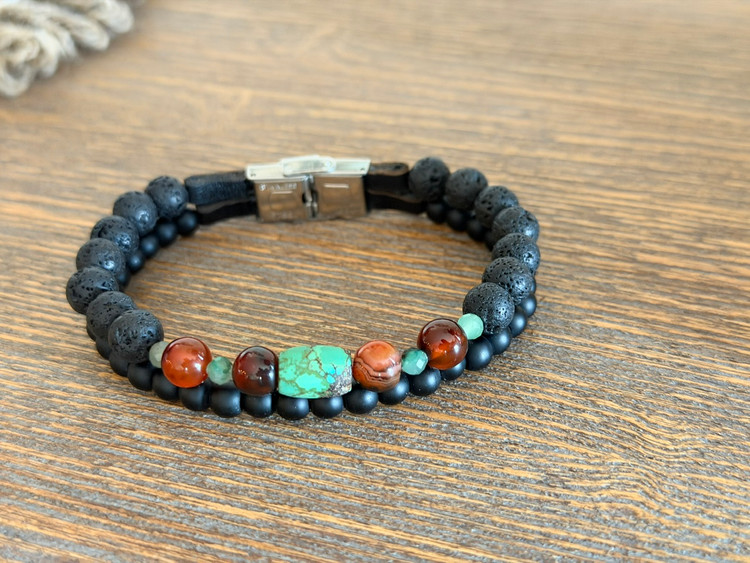 Handmade Men's Bracelet with Natural Turquoise, Agate, Lava Stone, Onyx & Emerald | Luxury | Bounty Accessories