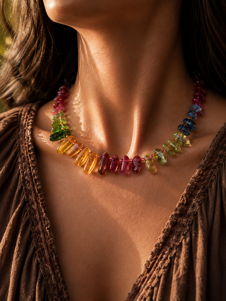 Handmade Natural Watermelon Tourmaline Necklace | Genuine Gemstone | Minimal | Bounty Accessories